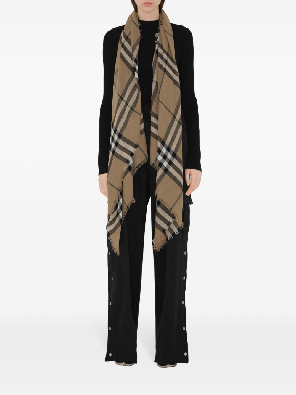 Giant check wool scarf