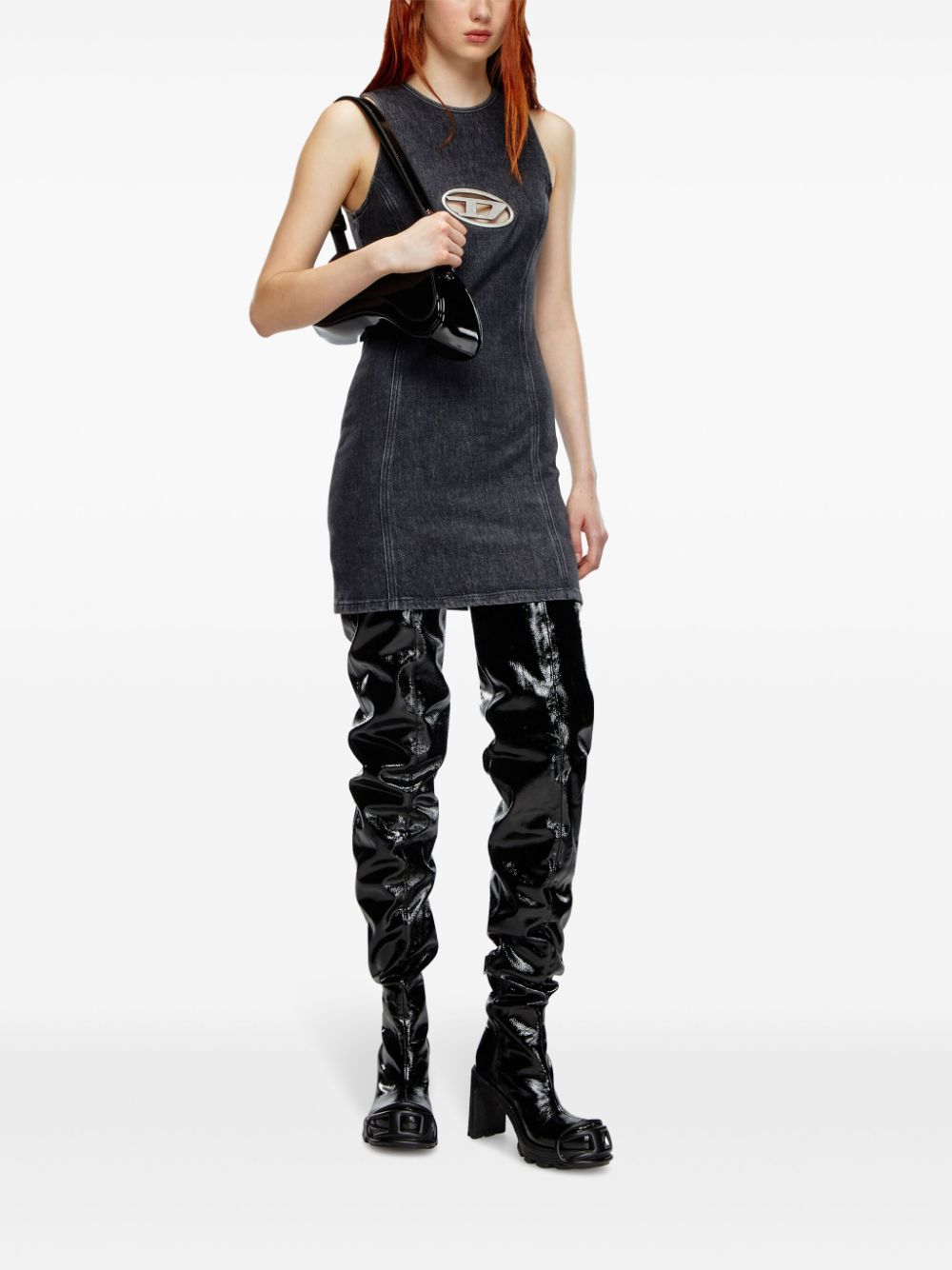 Cut-out logo mini dress