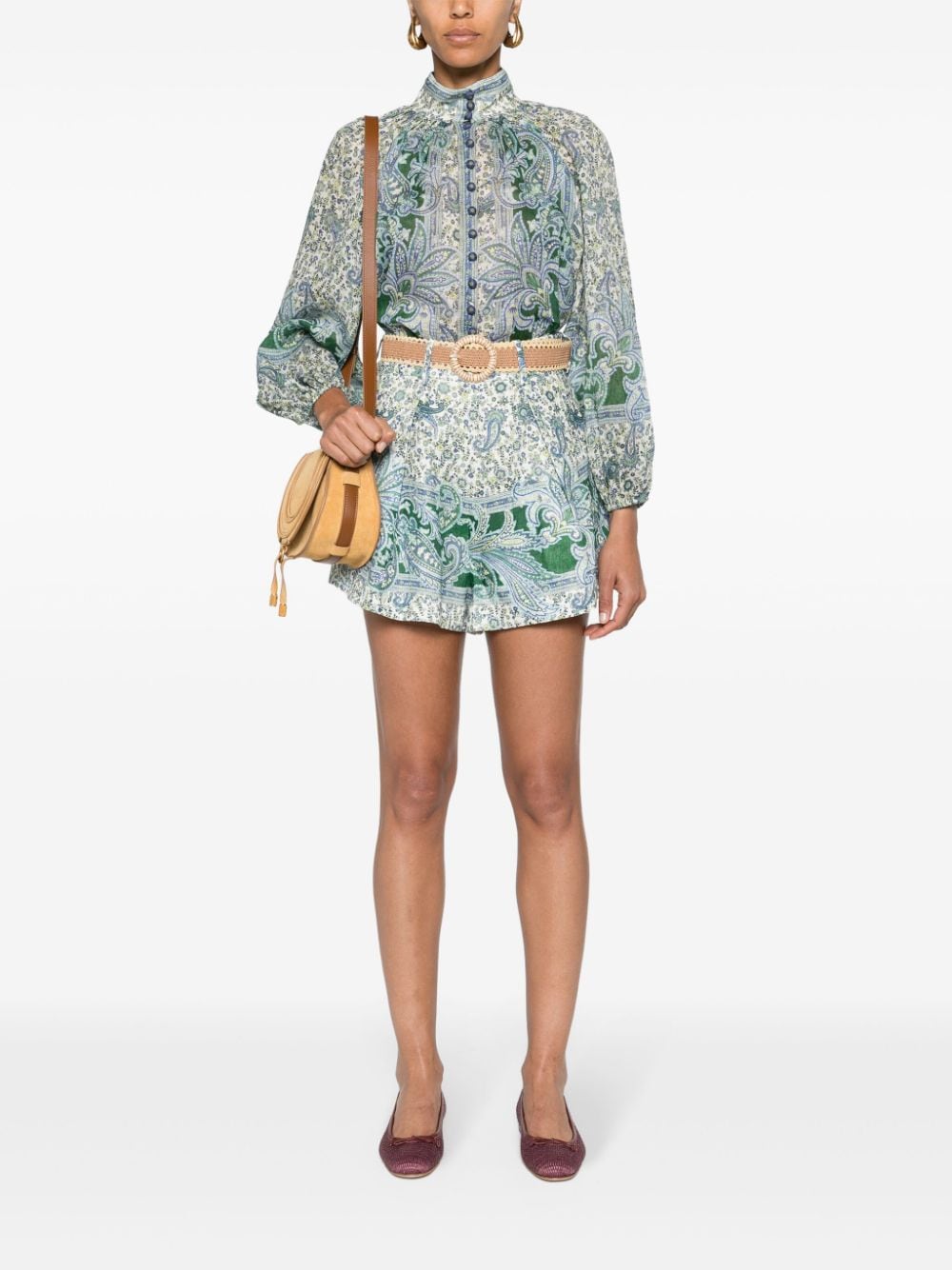 Paisley print linen shorts
