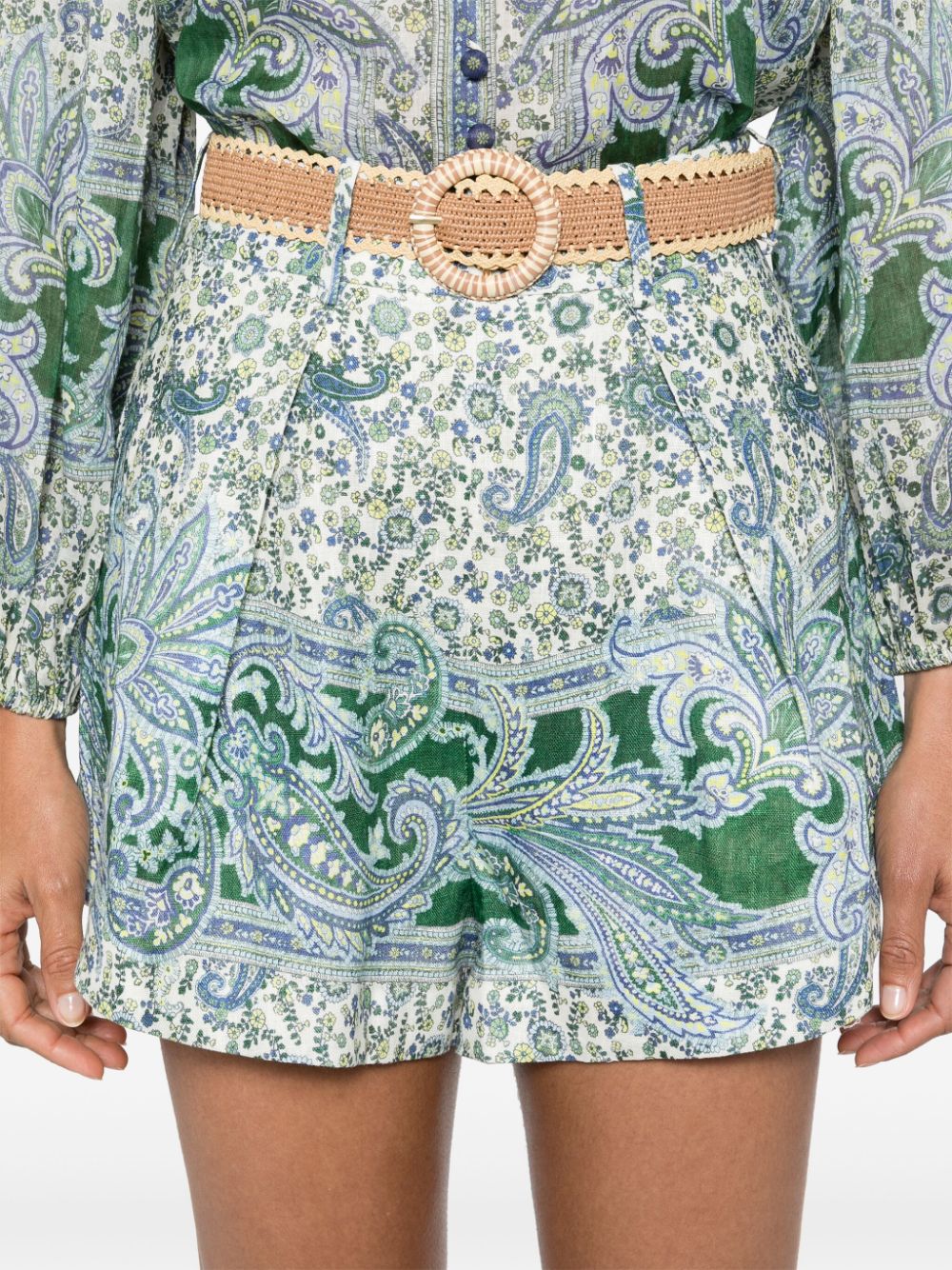 Paisley print linen shorts