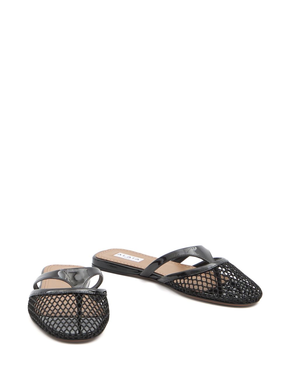 Leather and net mule sandals