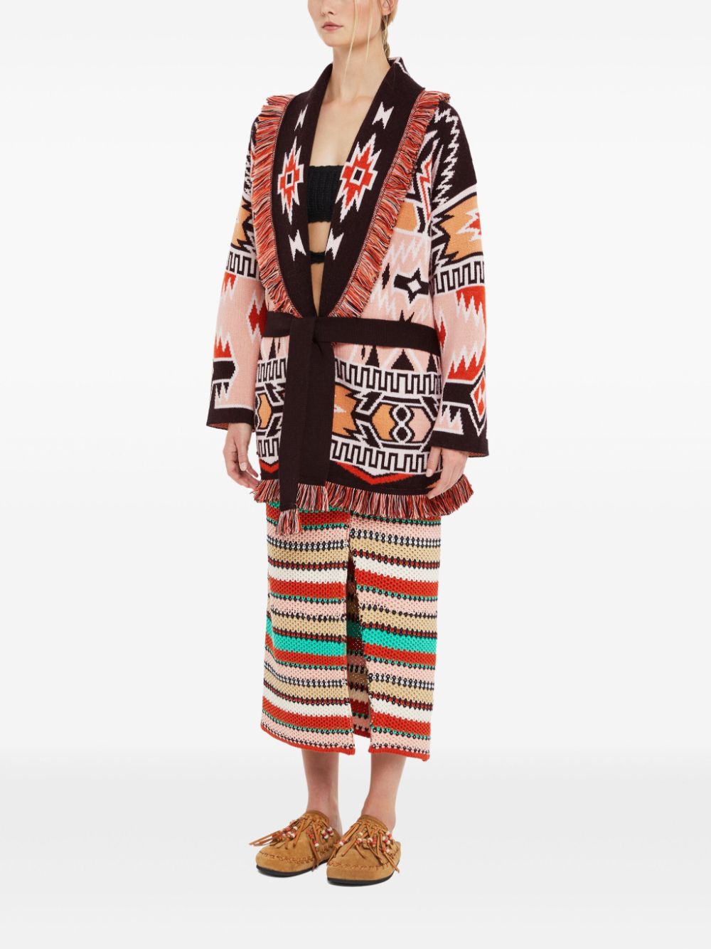 Geometric roots wool cardigan