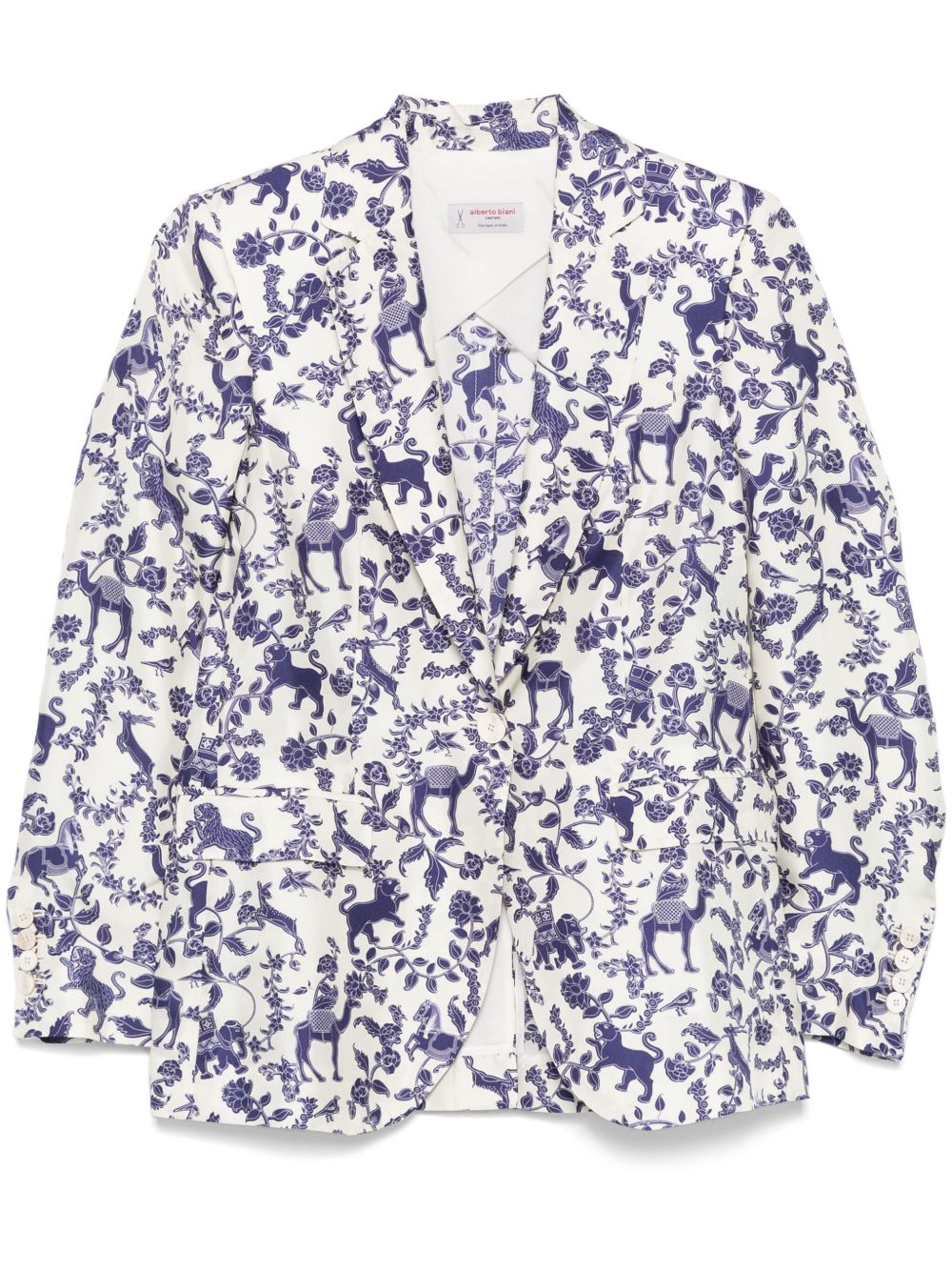 Printed silk double-breasted jacket