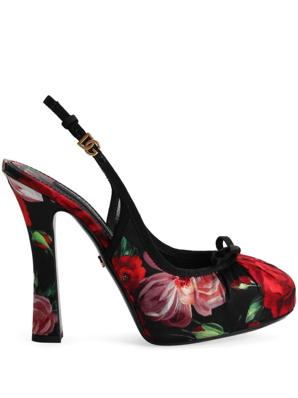 Flower print satin pumps