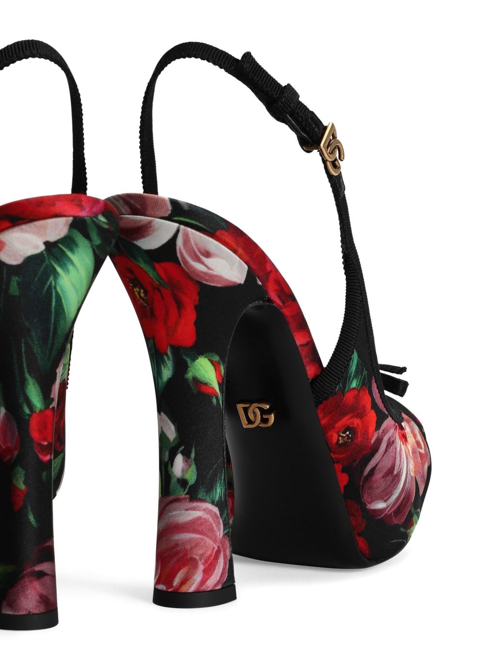 Flower print satin pumps