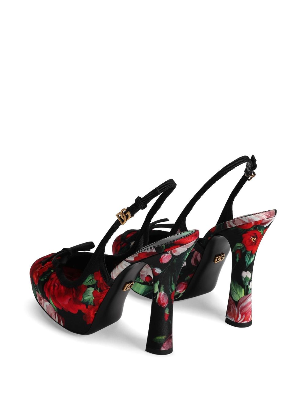 Flower print satin pumps