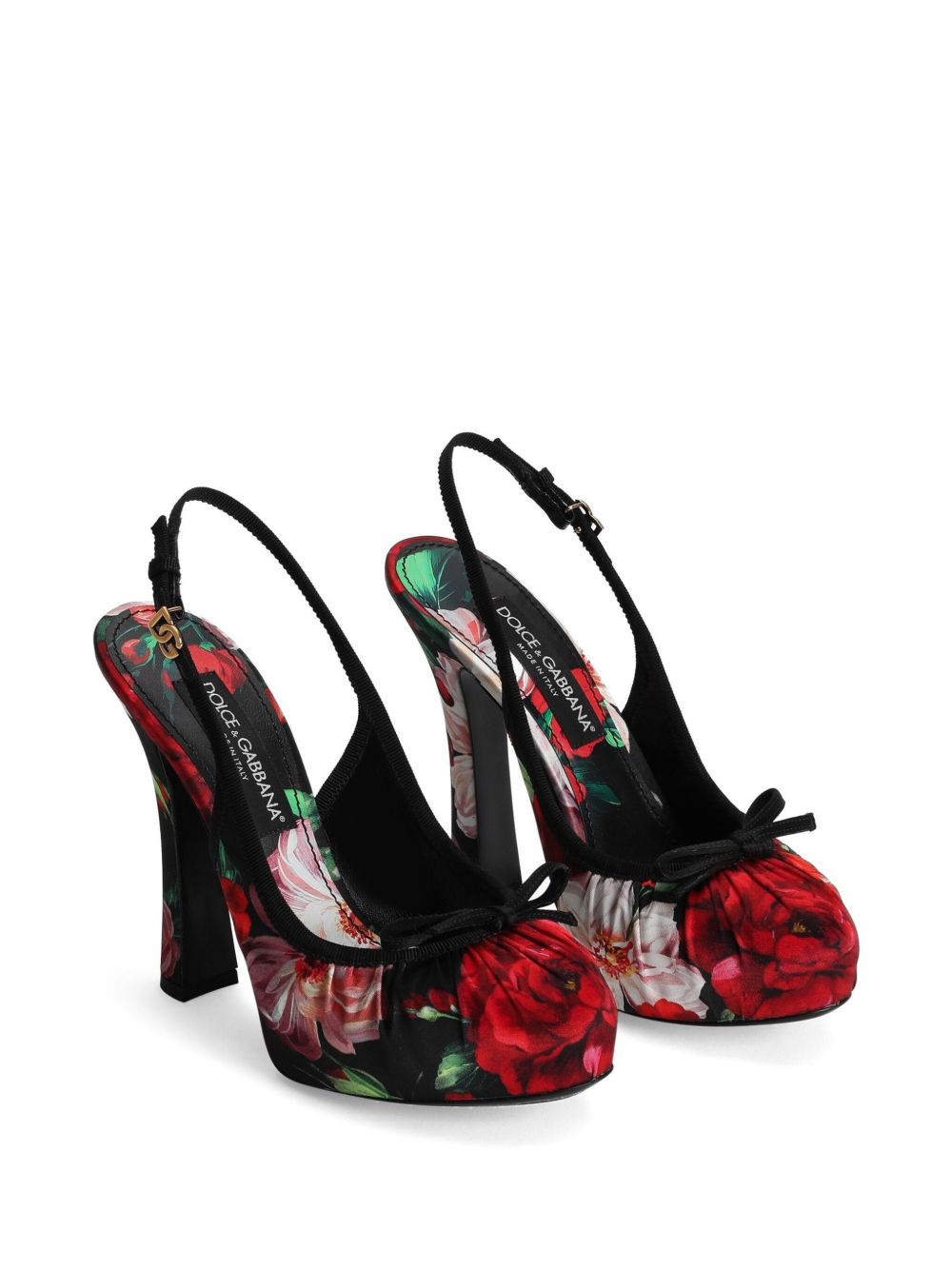 Flower print satin pumps