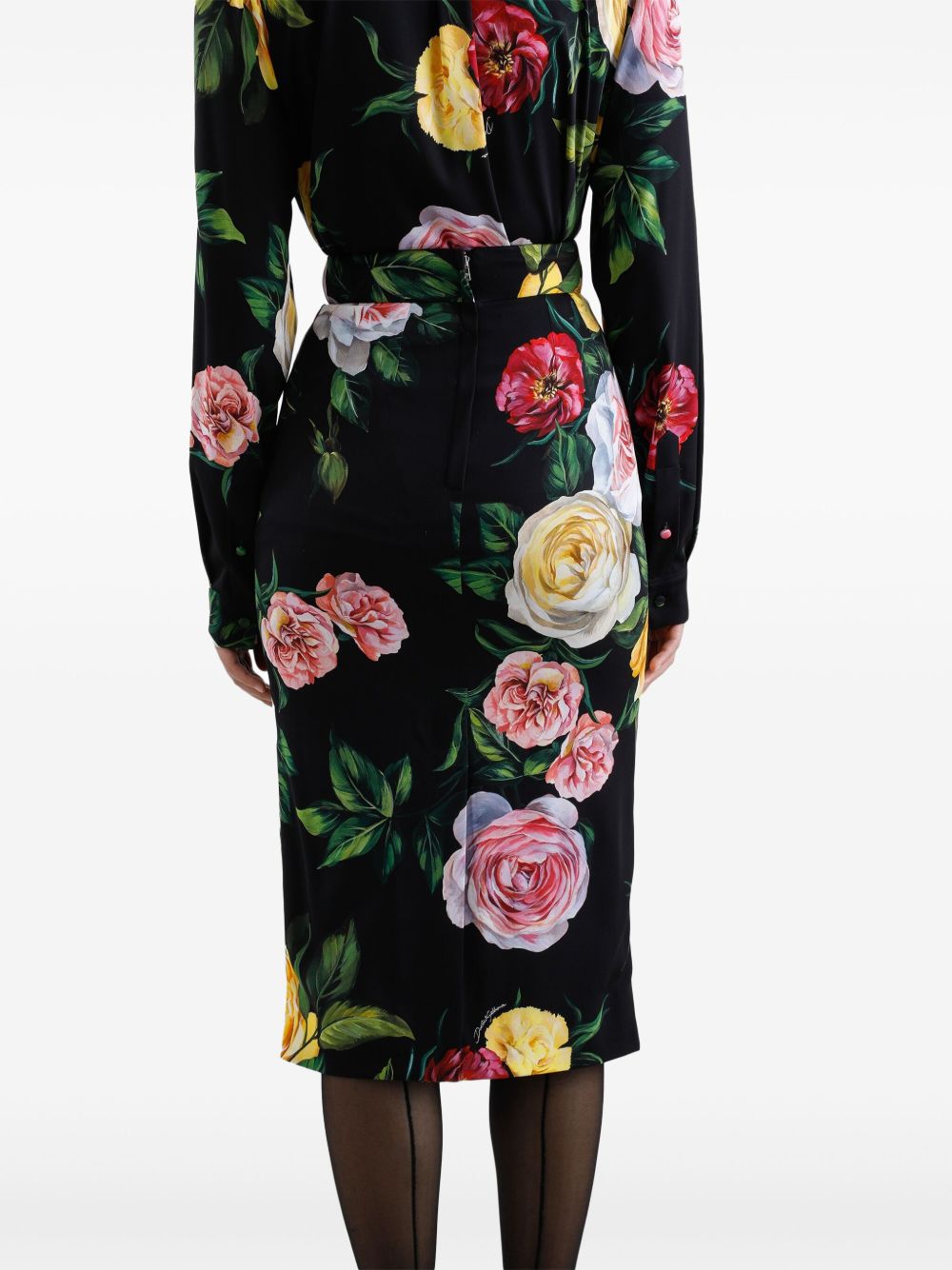 Printed silk midi skirt