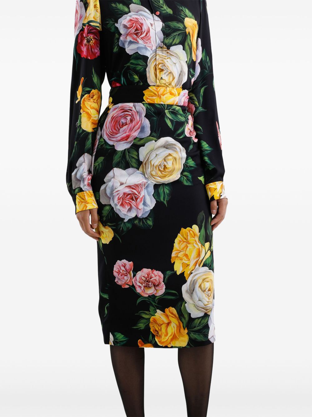 Printed silk midi skirt