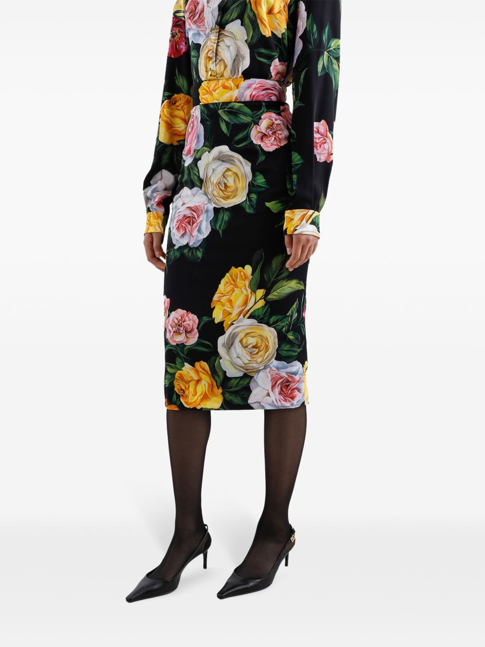 Printed silk midi skirt