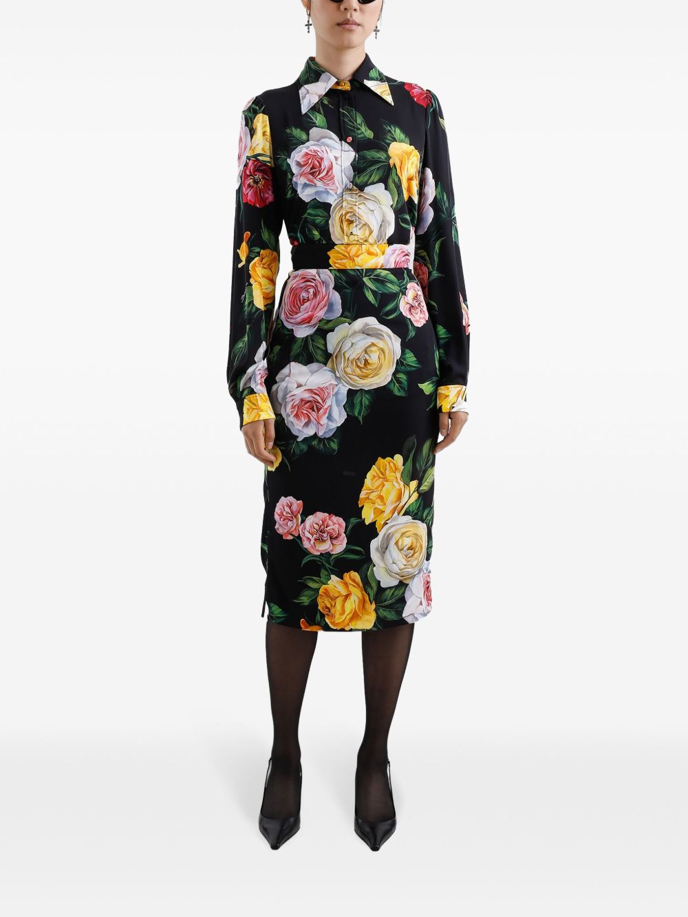 Printed silk midi skirt