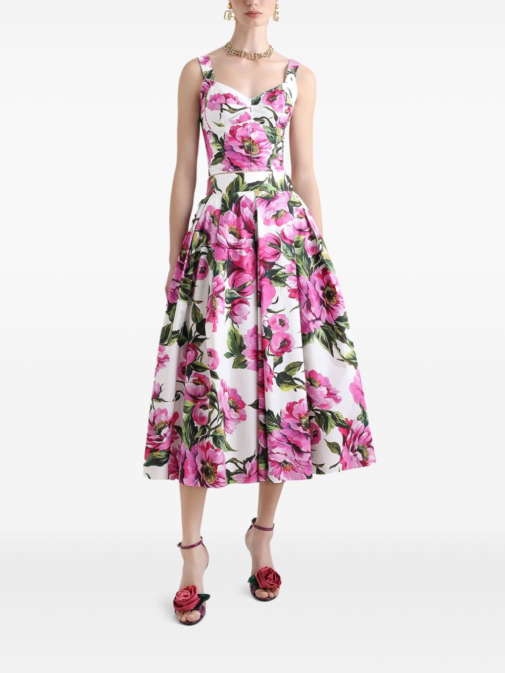 Printed cotton bustier top