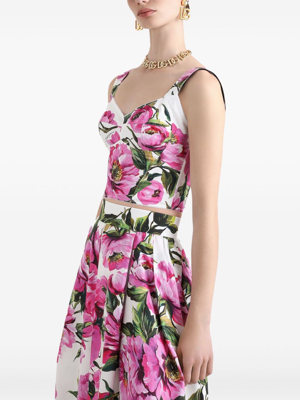 Printed cotton bustier top