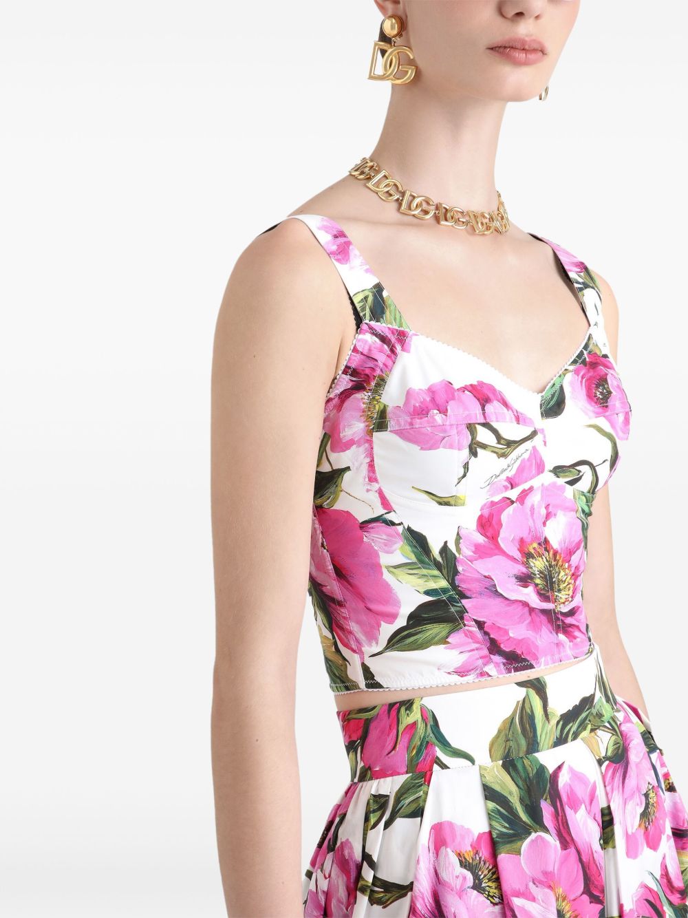 Printed cotton bustier top