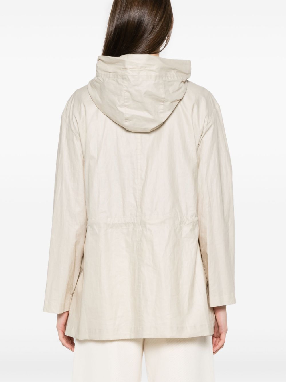 Linen and cotton blend parka coat