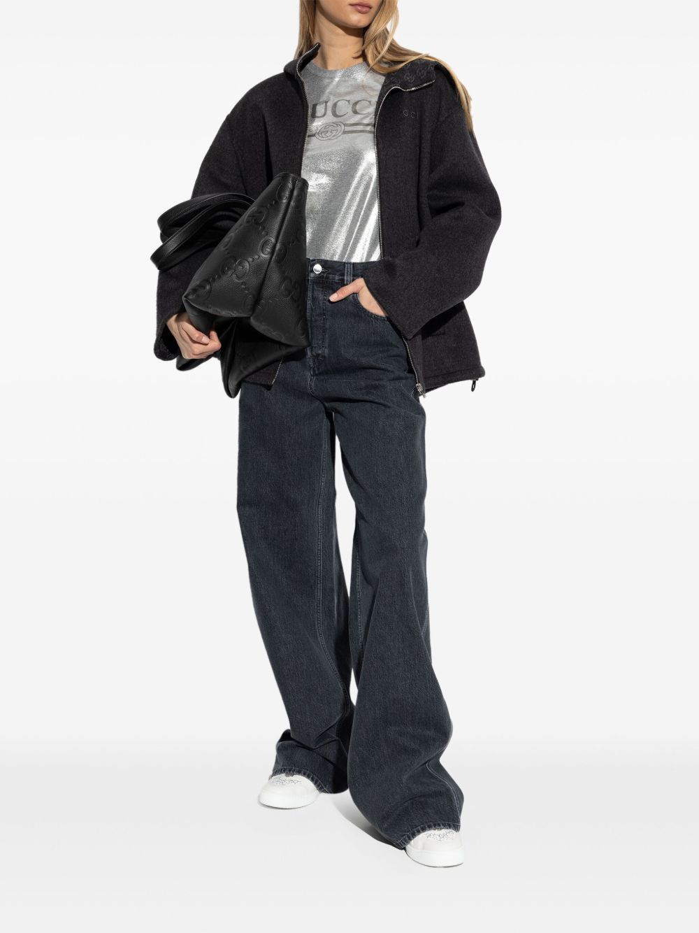 Wide leg denim cotton jeans