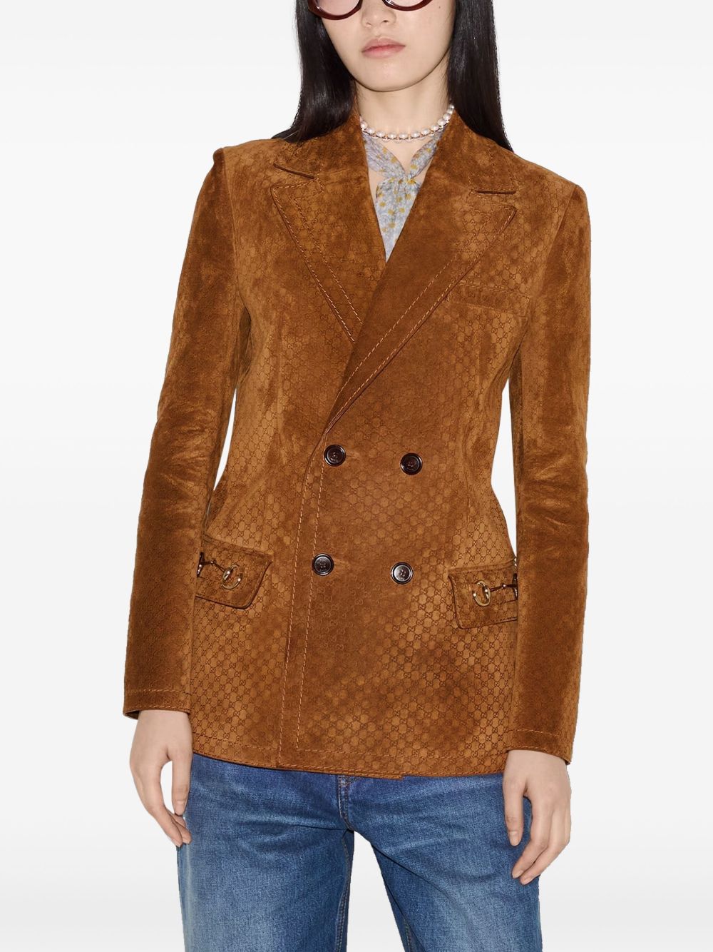 Suede leather double-breasted jacket