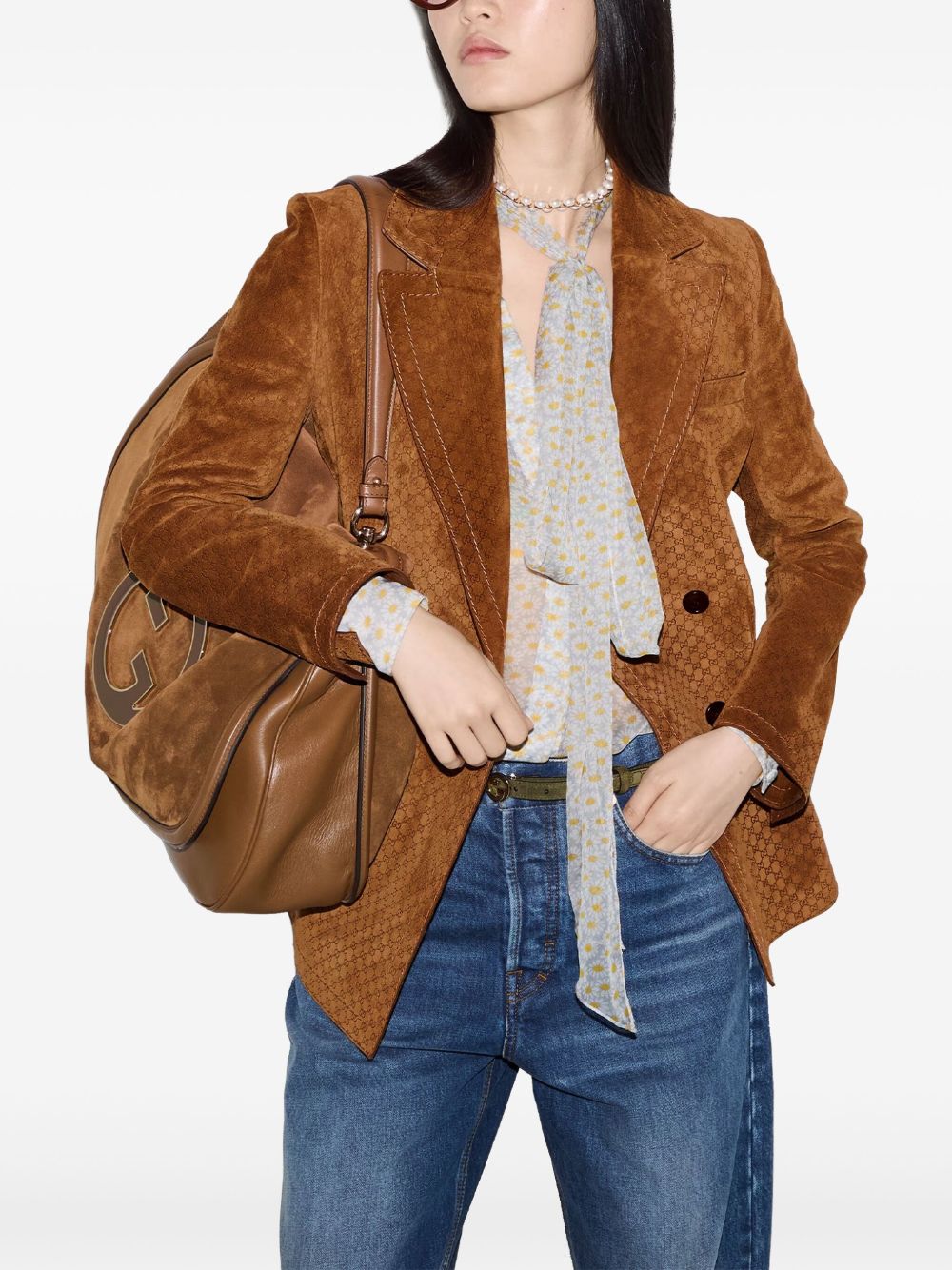 Suede leather double-breasted jacket