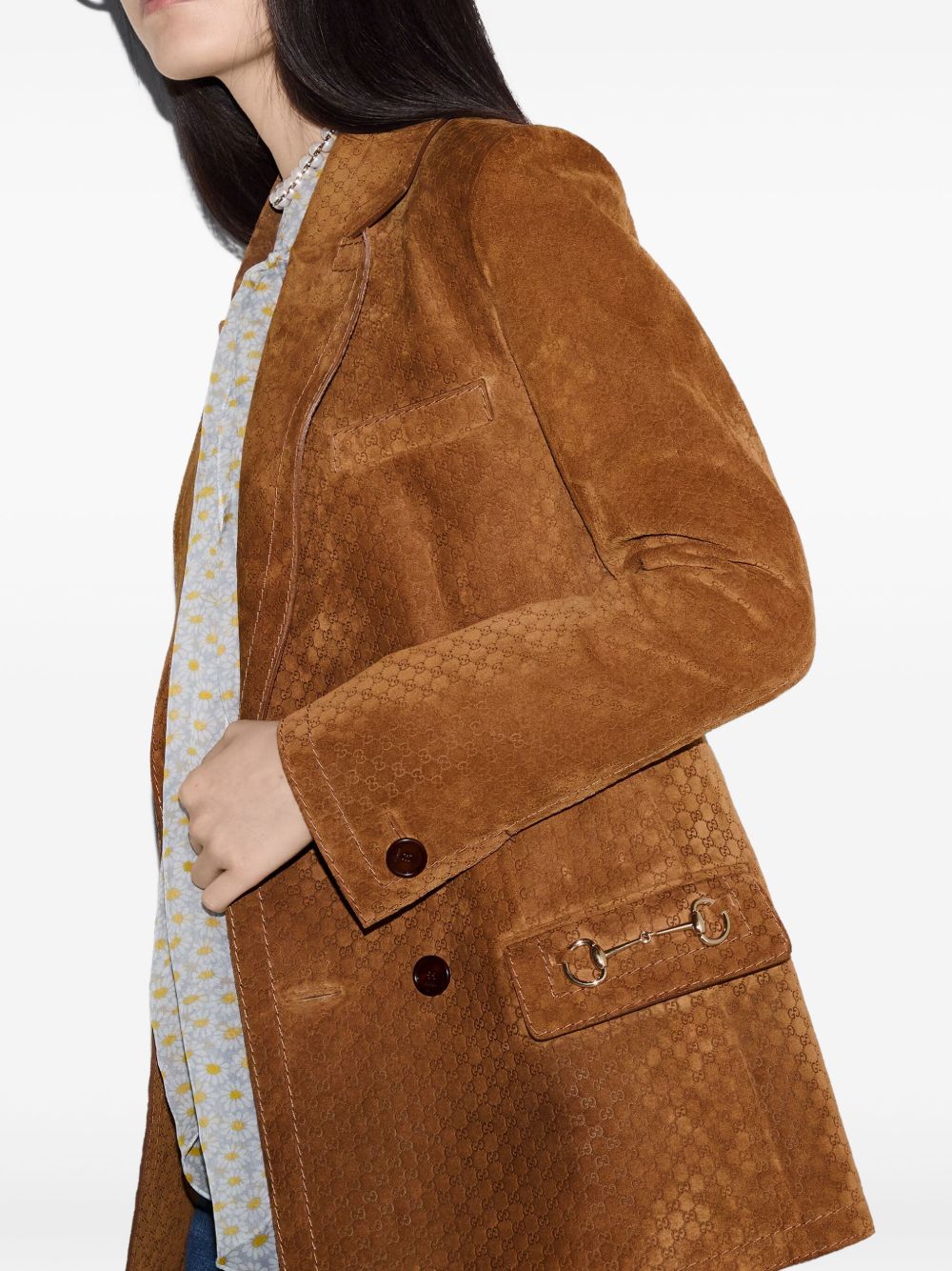 Suede leather double-breasted jacket