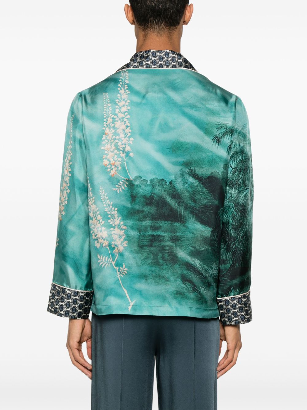 Printed silk double-breasted jacket