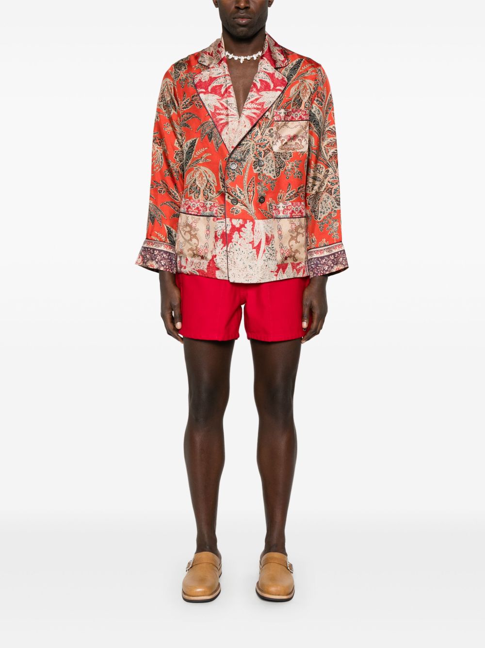 Printed silk double-breasted jacket