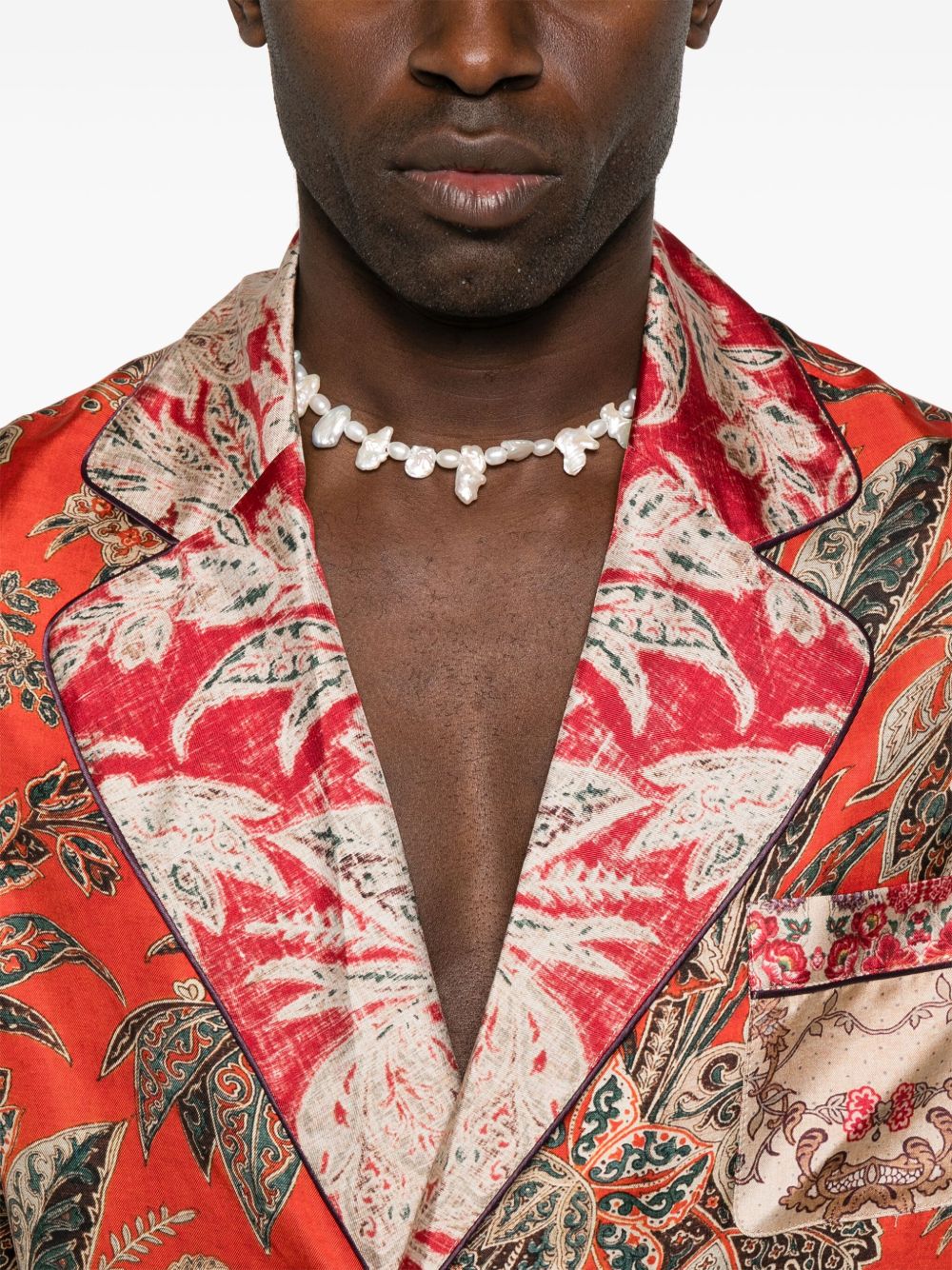 Printed silk double-breasted jacket