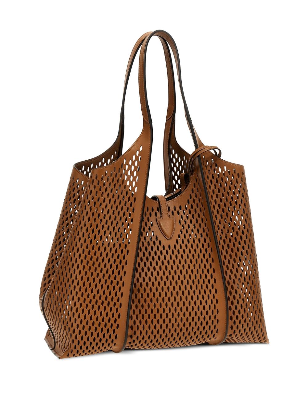 T timeless perforated leather medium tote