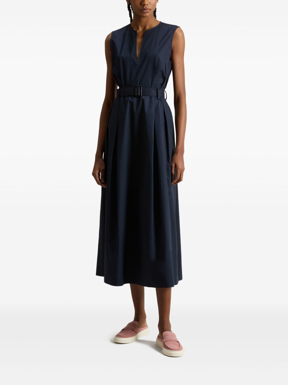 Cotton long belted dress