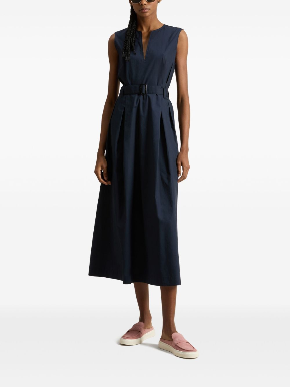 Cotton long belted dress