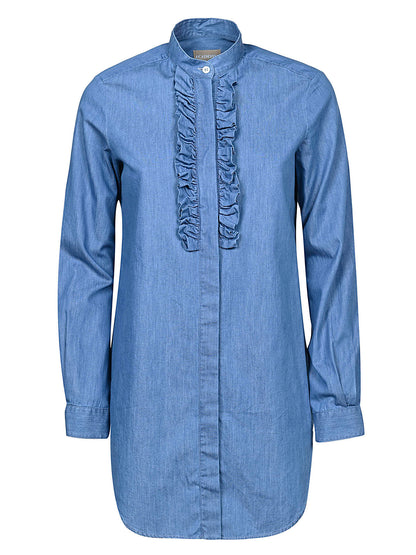 Denim korean ruffle shirt