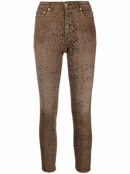 Leopard printed denim jeans