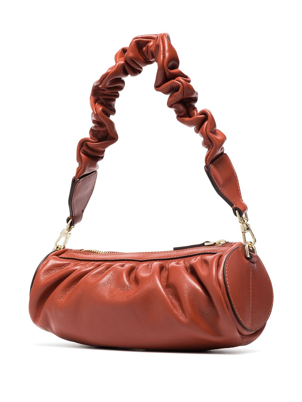 Ruched mini cylinder leather bag