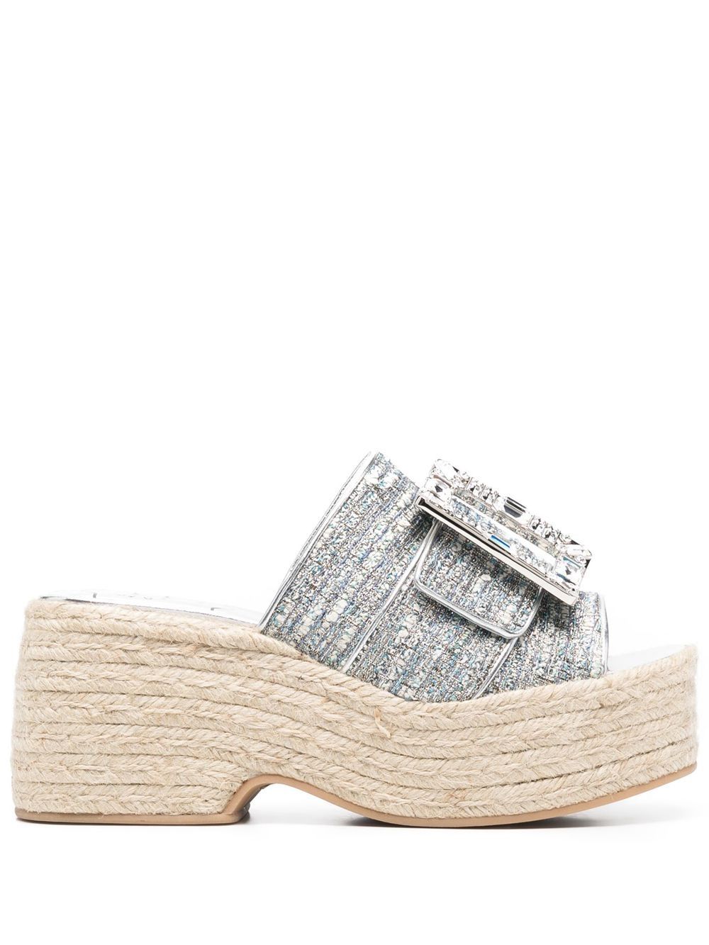 Strass buckle wedge sandals