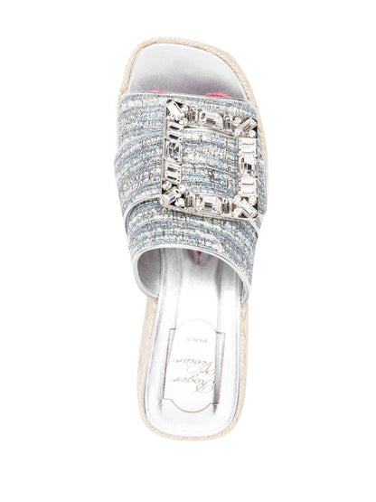 Strass buckle wedge sandals