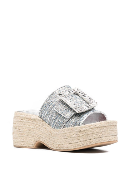 Strass buckle wedge sandals