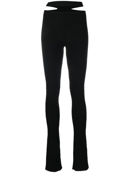 Ribbed knit cut-out flared trousers