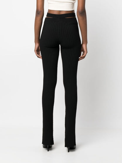 Ribbed knit cut-out flared trousers