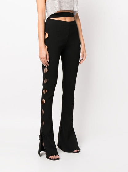 Stretch knit cut-out flared trousers