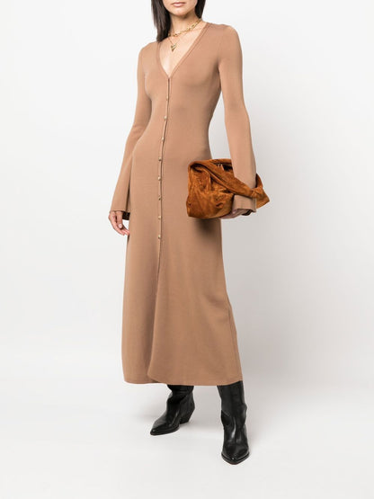 Long v-neck wool dress