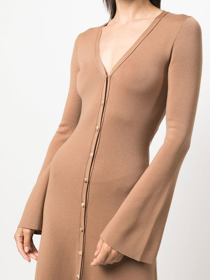 Long v-neck wool dress