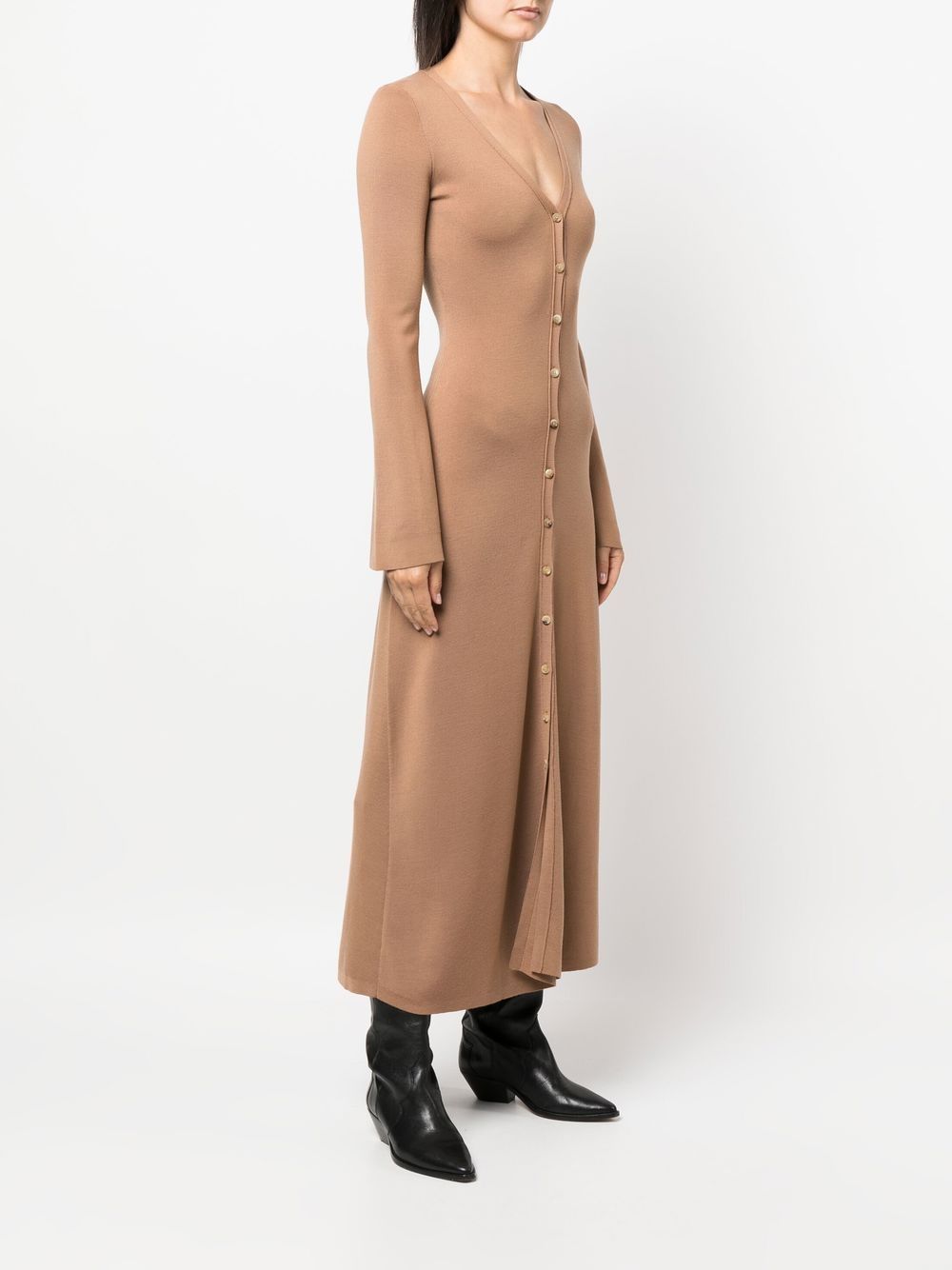 Long v-neck wool dress