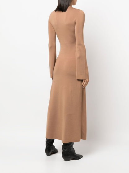 Long v-neck wool dress