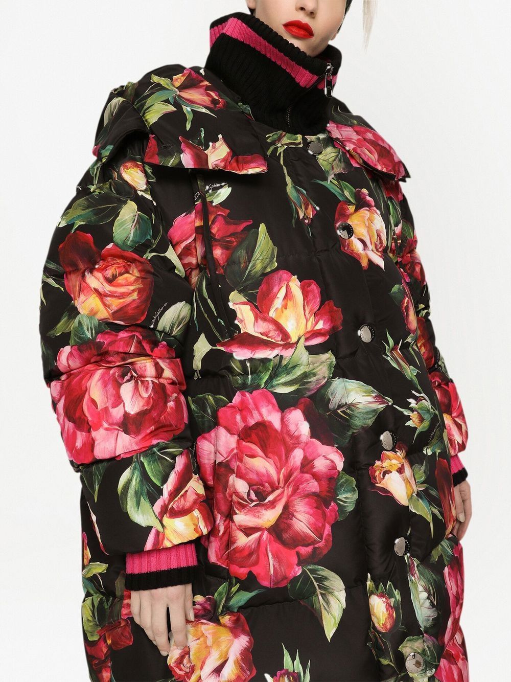 Rose print puffer down jacket