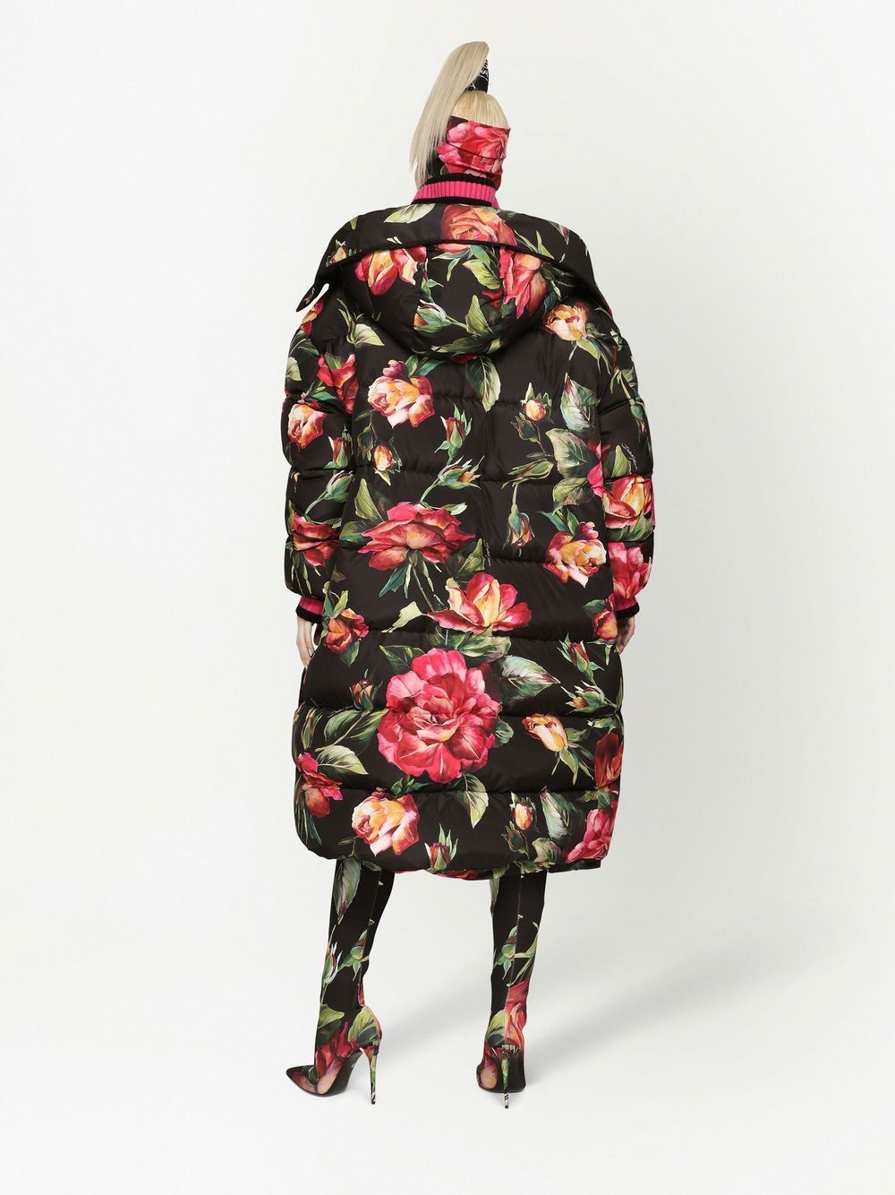 Rose print puffer down jacket