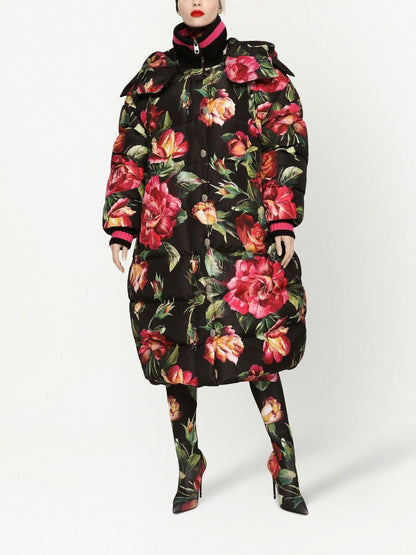 Rose print puffer down jacket