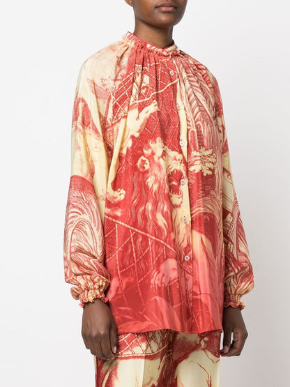 Long sleeve printed silk shirt