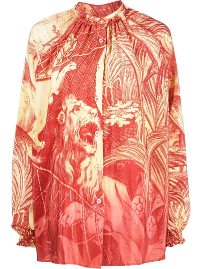 Long sleeve printed silk shirt