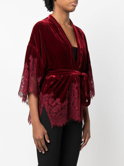 Velvet lace-trim robe