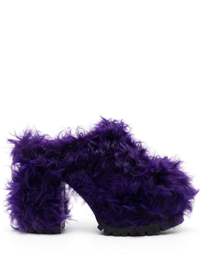 Faux fur platform mules