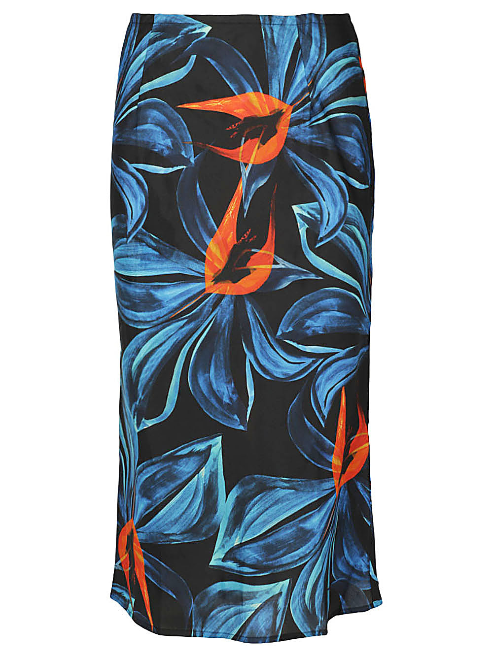 Printed cotton blend silk midi skirt